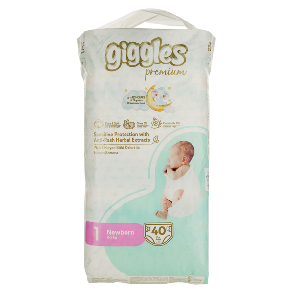 Підгузки на липучках Giggles Premium 1 (2-5 кг), 40 шт. - Pampik