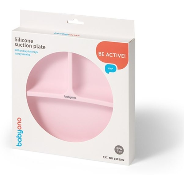 Тарілочка силіконова BabyOno з присоскою на три секції, рожевий (1482/02) - Pampik - 2