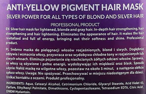 Маска для нейтрализации желтизны Ronney Professional Anti-Yellow Pigment Silver Power 1 л - Pampik - 2