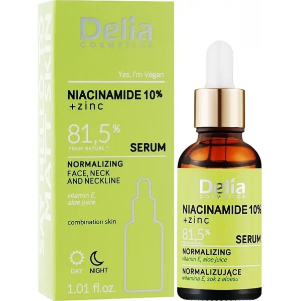 Увлажняющая сыворотка для лица, шеи и зоны декольте Delia Cosmetics Serum с ниацинамидом и цинком 30 мл - Pampik