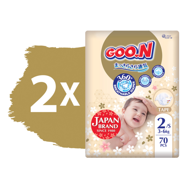 Підгузки на липучках Goo.N Premium Soft розмір 2/S (3-6 кг), 140 шт. - Pampik - 2
