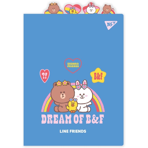Папка-угол YES Line Friends А4 с фигурными разделителями (492185) - Pampik
