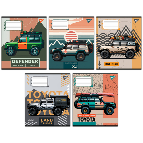 Набір зошитів Yes Off road vehicle А5, в клітинку, 24 аркуші, 20 шт. (67291) - Pampik