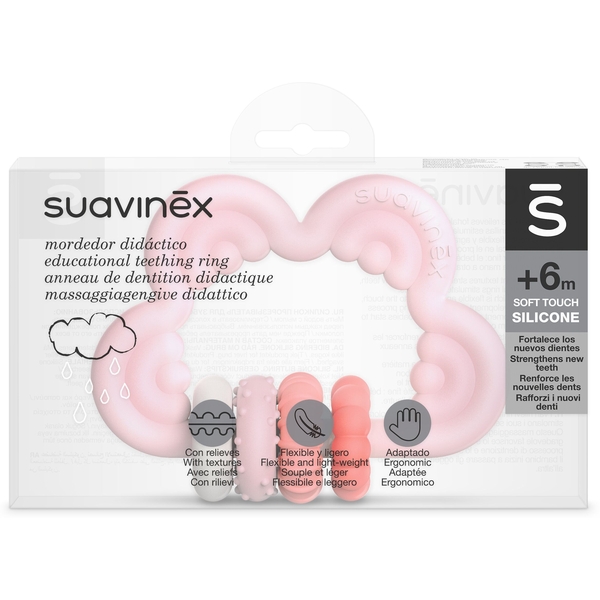 Прорізувач силіконовий Suavinex Step 3, з брязкальцем, рожевий (401440) - Pampik - 2