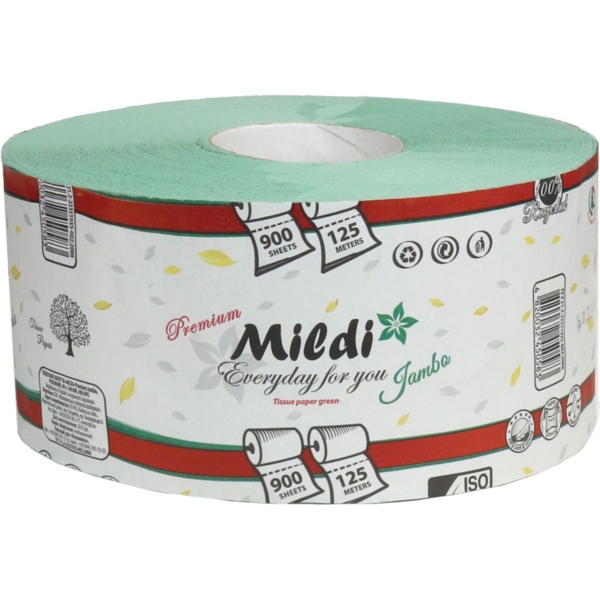 Туалетная бумага Mildi Premium Jambo однослойная, 125 метров, 900 отрывов, зеленый - Pampik