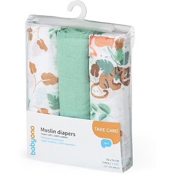 Пеленки BabyOno муслиновые хлопковые 70х70 см, 3 шт., салатовый (348/12) - Pampik - 4