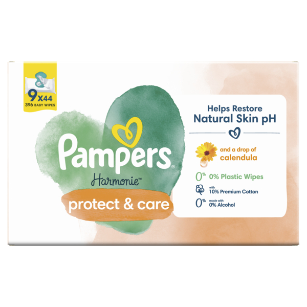 Дитячі вологі серветки Pampers Harmonie Calendula, 396 шт. (9 уп. по 44 шт.) - Pampik - 2