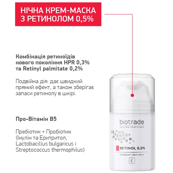 Антивікова нічна крем-маска для обличчя Biotrade Intensive з ретинолом 0.5%, 50 мл - Pampik - 2
