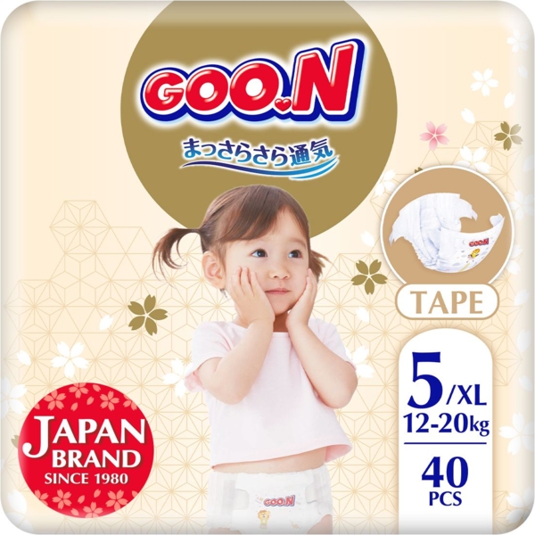Підгузки на липучках Goo.N Premium Soft розмір 5/XL (12-20 кг), 40 шт. - Pampik