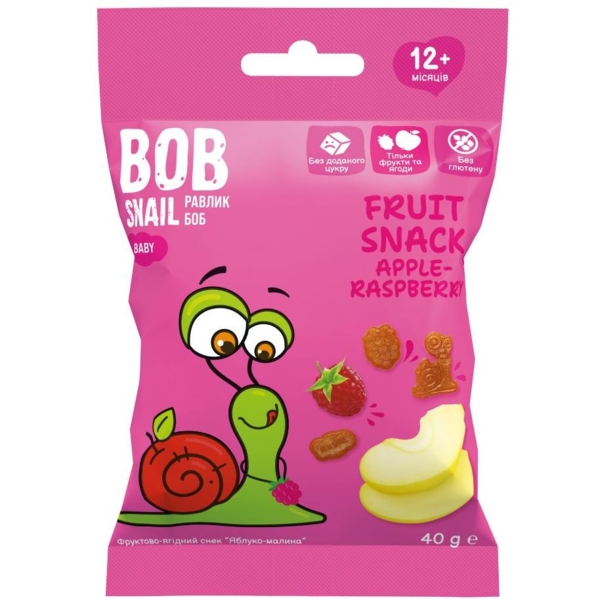 Натуральні снеки для дітей Bob Snail Яблуко та малина, 40 г - Pampik
