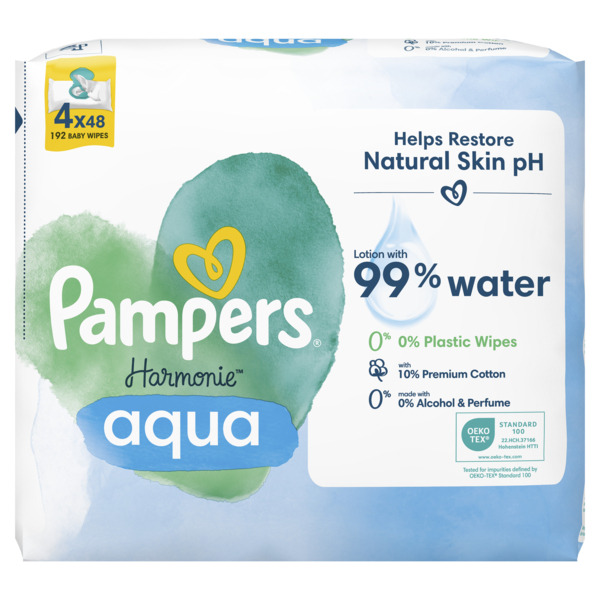 Дитячі вологі серветки Pampers Harmonie Aqua, 192 шт. (4 уп. по 48 шт.) - Pampik - 2