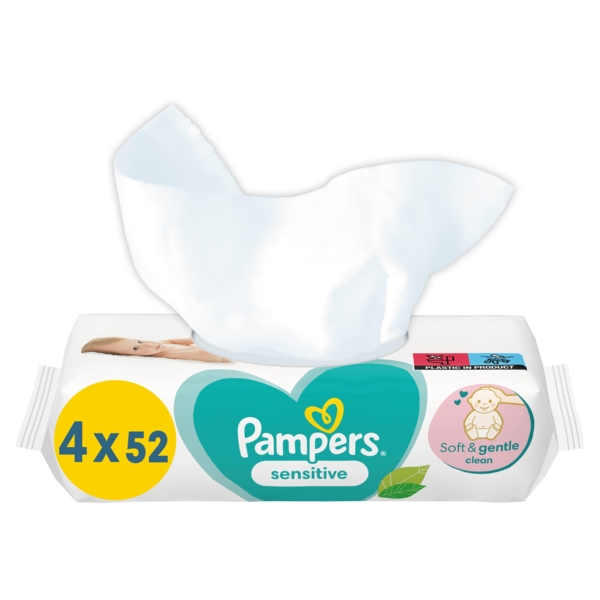 Дитячі вологі серветки Pampers Sensitive, 208 шт. (4 упаковки по 52 шт.) - Pampik - 3