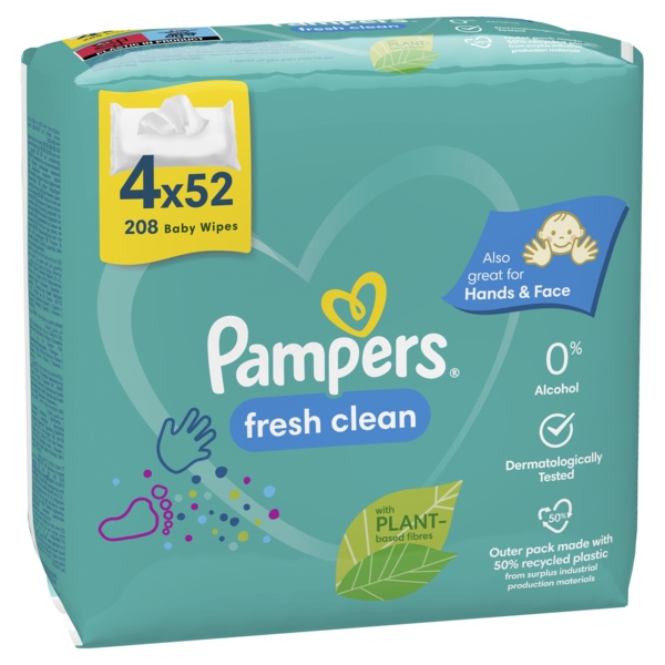 Дитячі вологі серветки Pampers Fresh Clean, 208 шт. (4 упаковки по 52 шт.) - Pampik - 2