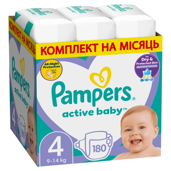 Підгузки на липучках Pampers Active Baby 4 (9-14 кг), 180 шт. - Pampik