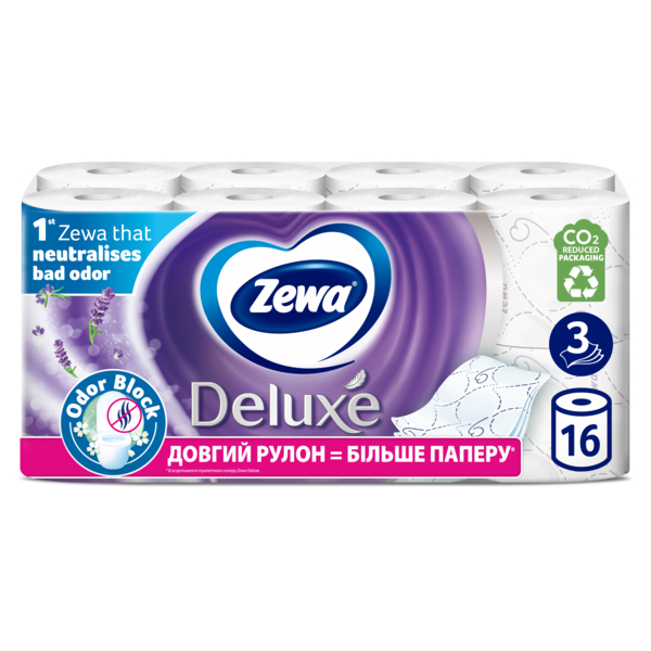 Туалетная бумага Zewa Deluxe Лаванда трехслойная, 16 рулонов - Pampik