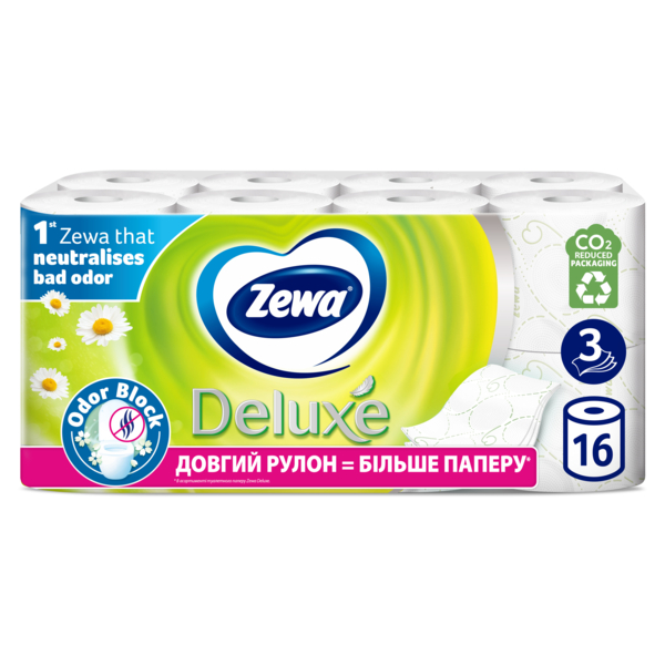 Туалетная бумага Zewa Deluxe Ромашка трехслойная, 16 рулонов - Pampik