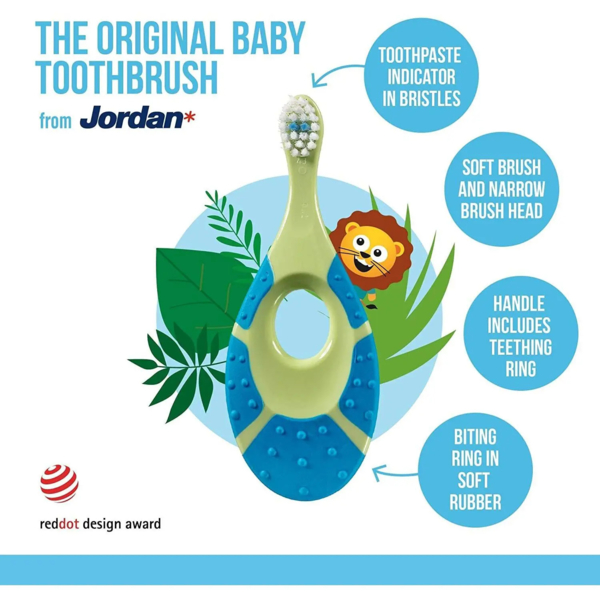 Детская зубная щетка Jordan Step By Step, 0-2 года, экстрамягкая, зеленый с синим (6220100) - Pampik - 4