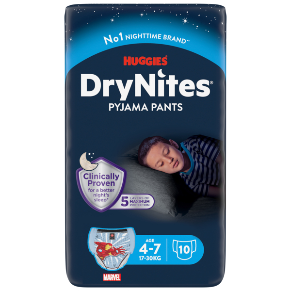 Підгузки-трусики для хлопчиків Huggies DryNites 4-7 років (17-30 кг), 10 шт. - Pampik