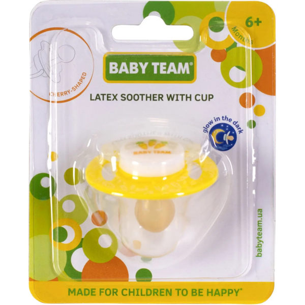 Пустышка латексная Baby Team классическая ночная, 6+ мес., желтый (3225) - Pampik - 5