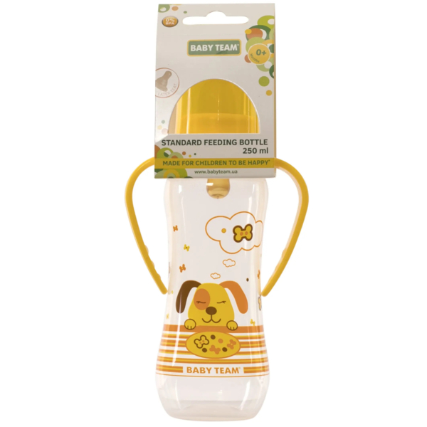 Бутылочка с латексной соской и ручками Baby Team 250 мл, желтый (1311) - Pampik - 2