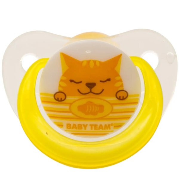 Пустушка латексна Baby Team ортодонтична, 0+ міс., жовтий (3200_кот) - Pampik