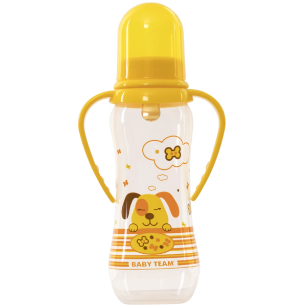 Бутылочка с латексной соской и ручками Baby Team 250 мл, желтый (1311) - Pampik