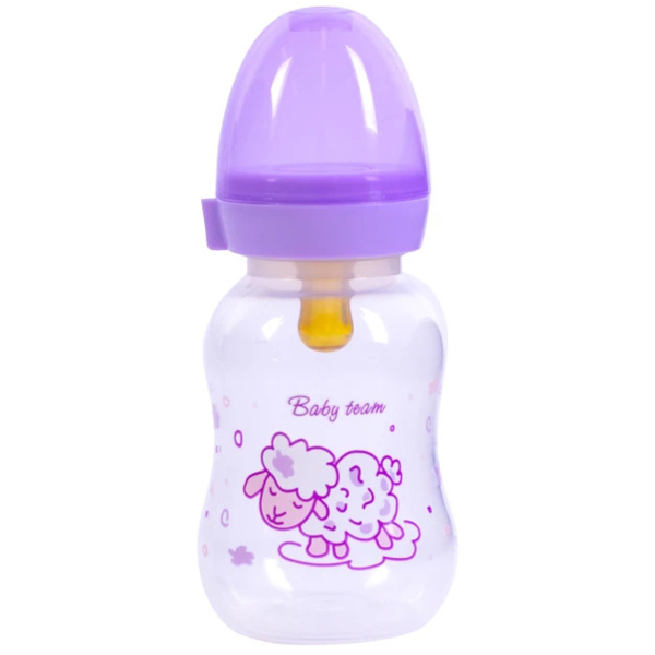 Пляшка з латексною соскою Baby Team 0+, 125 мл, фіолетовий (1300) - Pampik