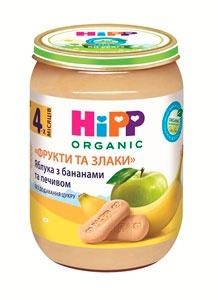 Органічне пюре HiPP Фрукти та злаки, Яблука з бананами та печивом, 190 г - Pampik - 2