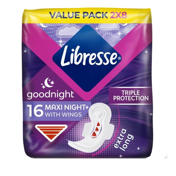 Прокладки гігієнічні Libresse Goodnight Maxi, 16 шт. - Pampik