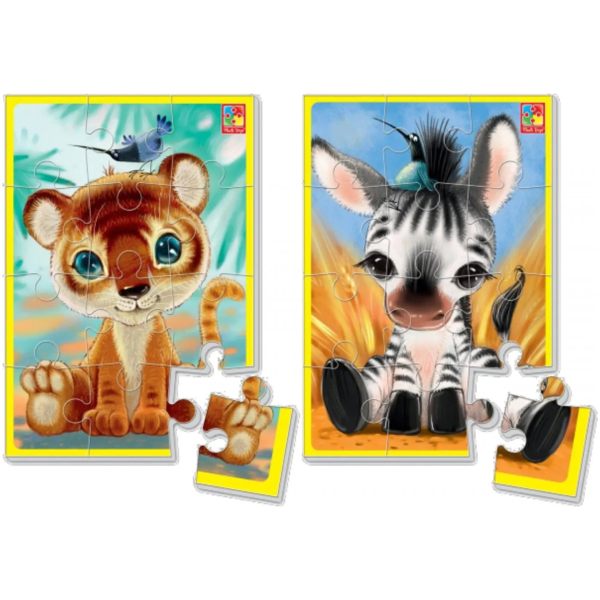 М'які пазли Vladi Toys Зебренок та Левеня, укр. мова, 12 елементів (VT1103-42) - Pampik
