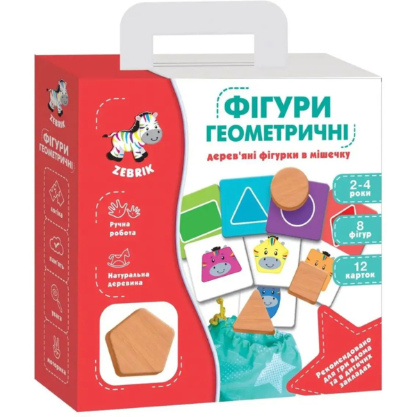 Деревянные фигурки в мешочке Vladi Toys Геометрические фигуры, укр. язык (ZB2001-02) - Pampik