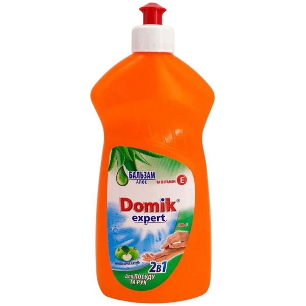Бальзам для миття посуду Domik Expert 2 в 1 Яблуко Алое із захистом рук, 500 мл - Pampik