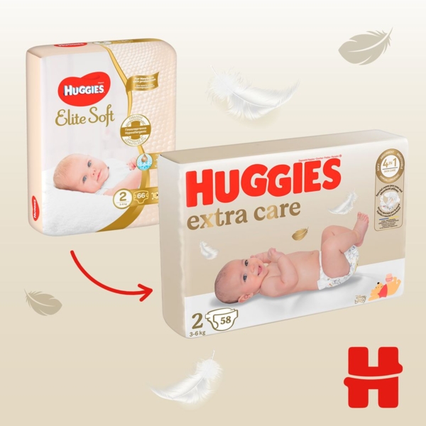 Підгузки на липучках Huggies Extra Care 2 (3-6 кг), 58 шт. - Pampik - 3