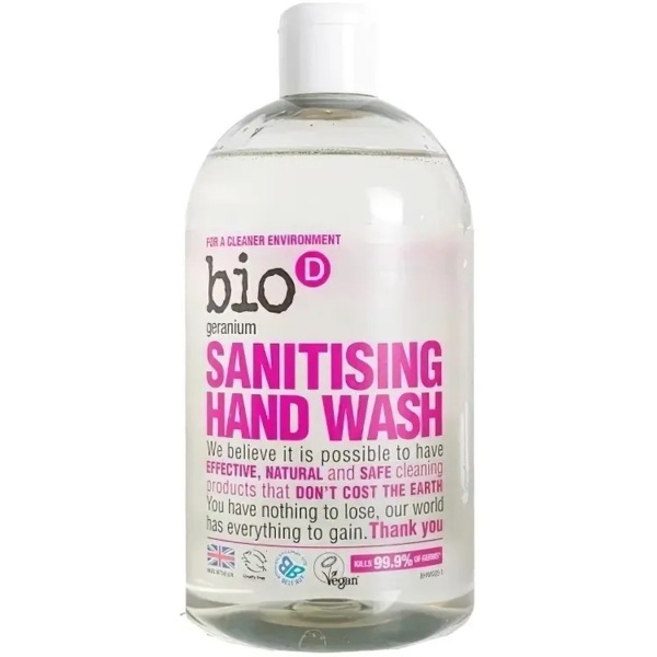 Органічне дезінфікуючий рідке мило Bio-D Sanitising Hand Wash Geranium, з натуральним ефірним маслом герані, 500 мл - Pampik