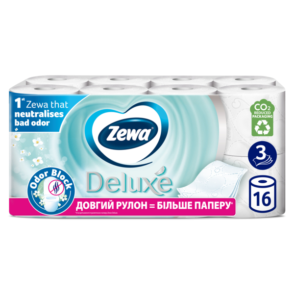 Папір туалетний Zewa Deluxe Жасмин тришаровий, 16 рулонів - Pampik