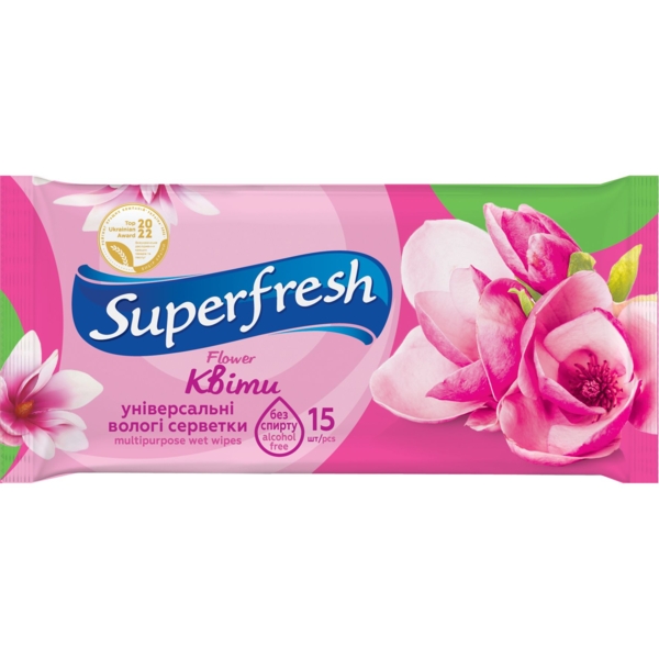 Влажные салфетки Superfresh Flower, 15 шт. - Pampik