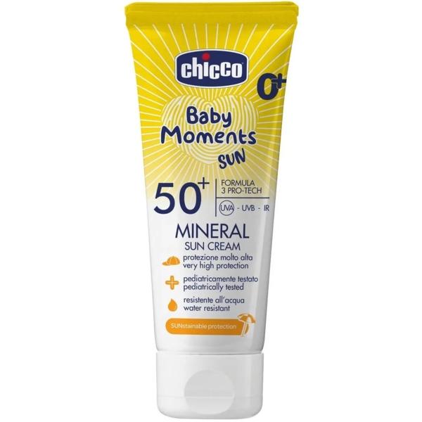 Крем сонцезахисний мінеральний Chicco Baby Moments SUN, SPF 50+, 75 мл - Pampik