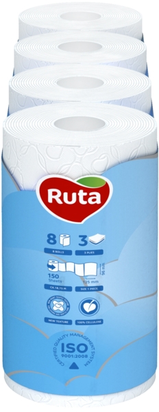 Туалетний папір Ruta Pure White, тришаровий, 8 рулонів - Pampik - 2