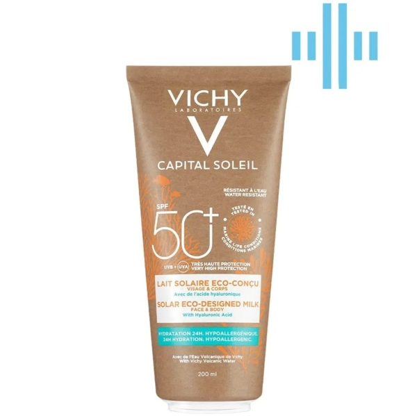 Солнцезащитное увлажняющее молочко Vichy Capital Soleil Solar Eco-Designed Milk SPF 50+, для кожи лица и тела, 200 мл - Pampik