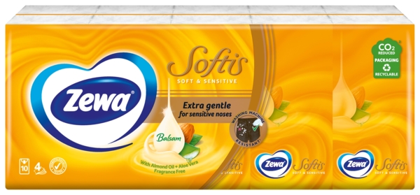 Носові хустки Zewa Softis Soft&Sensitive чотиришарові, 10 уп. по 9 шт. - Pampik