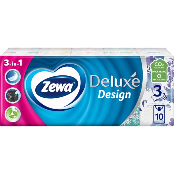 Носові хусточки Zewa Deluxe Design тришарові, 10 уп. за 10 шт. - Pampik