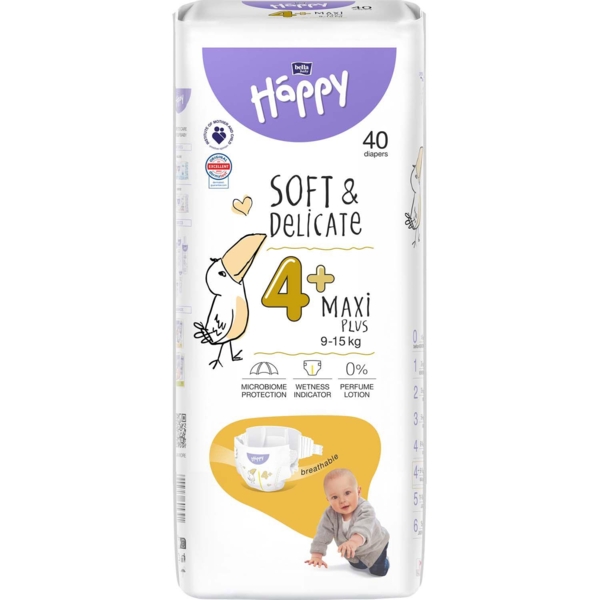 Підгузки на липучках Bella Baby Happy Maxi 4+ (9-15 кг), 40 шт. - Pampik