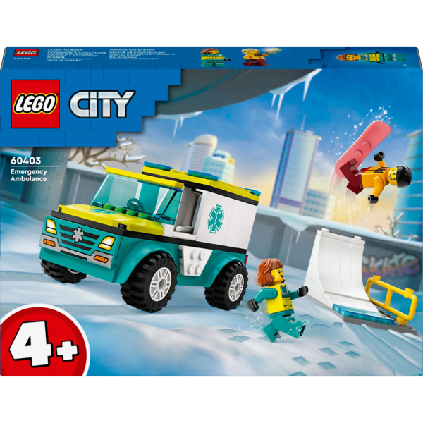 Конструктор LEGO City Карета швидкої допомоги та сноубордист, 79 деталей (60403) - Pampik