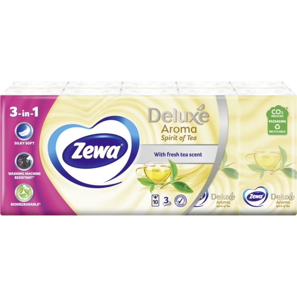 Носові хустки Zewa Deluxe Spirit of Tea тришарові, 10 уп. за 10 шт. - Pampik - 2