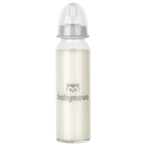 Бутылочка для кормления Baby-Nova, стеклянная, 250 мл, белый (3960300) - Pampik