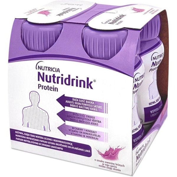 Ентеральне харчування Nutricia Nutridrink Protein Berries flavour зі смаком лісових плодів, 4 шт. x 125 мл - Pampik