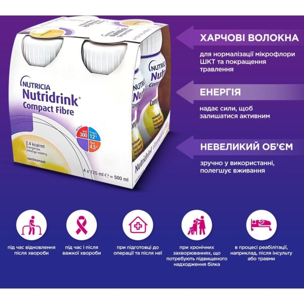 Ентеральне харчування Nutricia Nutridrink Compact Fibre Vanilla flavour, 4 шт. x 125 мл - Pampik - 6
