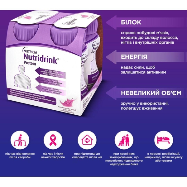 Ентеральне харчування Nutricia Nutridrink Protein Berries flavour зі смаком лісових плодів, 4 шт. x 125 мл - Pampik - 6