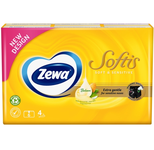 Носові хусточки Zewa Soft Sensitive, чотиришарові, 6 уп. по 9 шт. - Pampik - 2