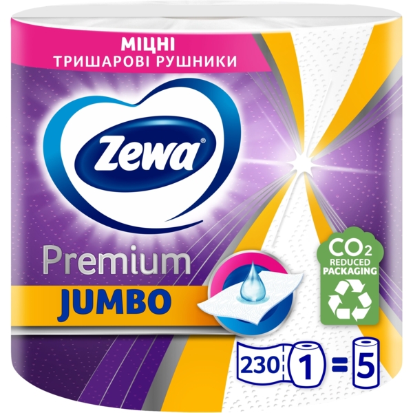 Паперові рушники Zewa Premium Jumbo тришарові, 1 рулон - Pampik